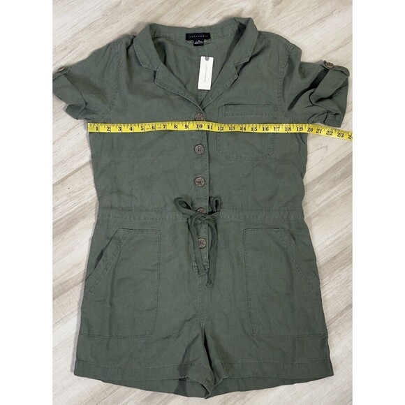 Anthropologie SANCTUARY Green SQUAD LEADER Linen Button Down Romper. Size: M - Picture 4 of 9